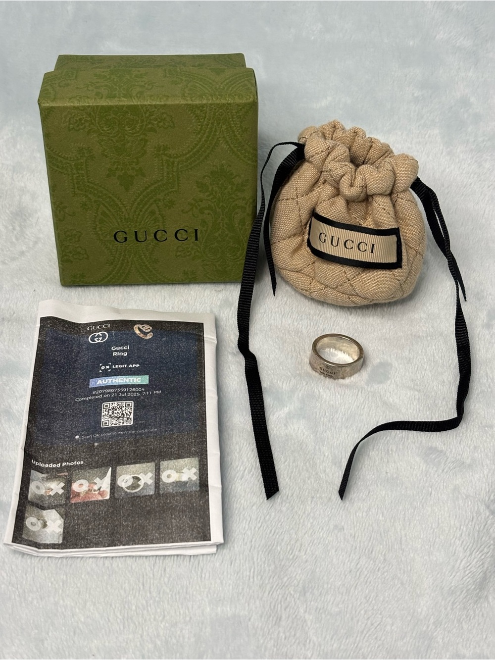 Full inclusion Gucci ring with COA